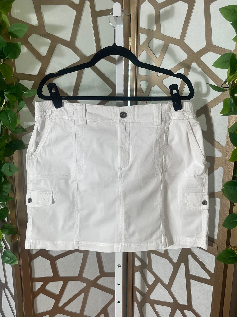 Style & Co. zigzag, cargo pocket skirt, white, 16